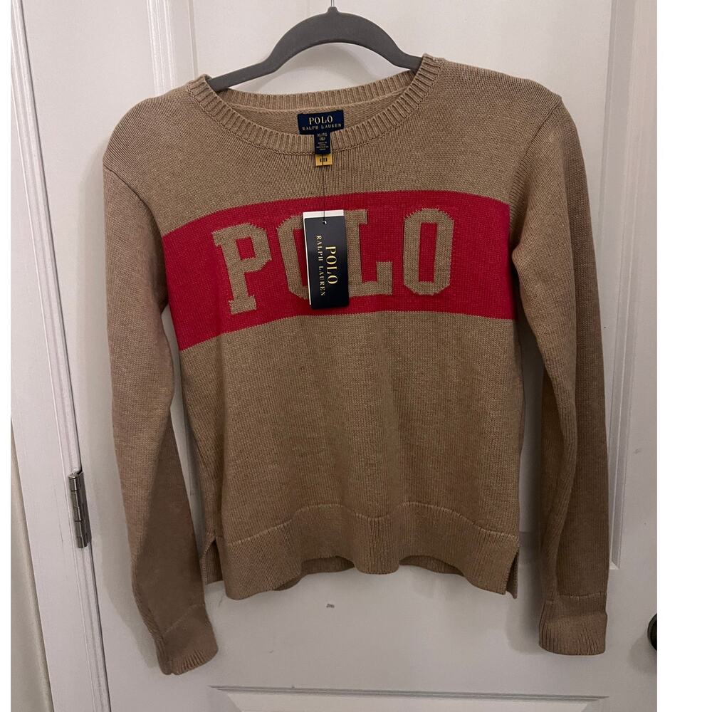 Polo Ralph Lauren Varsity Intarsia Logo Knit Sweater Girls XL(16) Preppy Classic